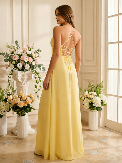 off shoulder chiffon bridesmaid dress with soft pleated bodice - image 6