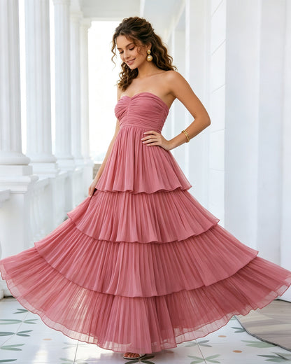 strapless tiered pleated formal dress with ruffle dress - image 6