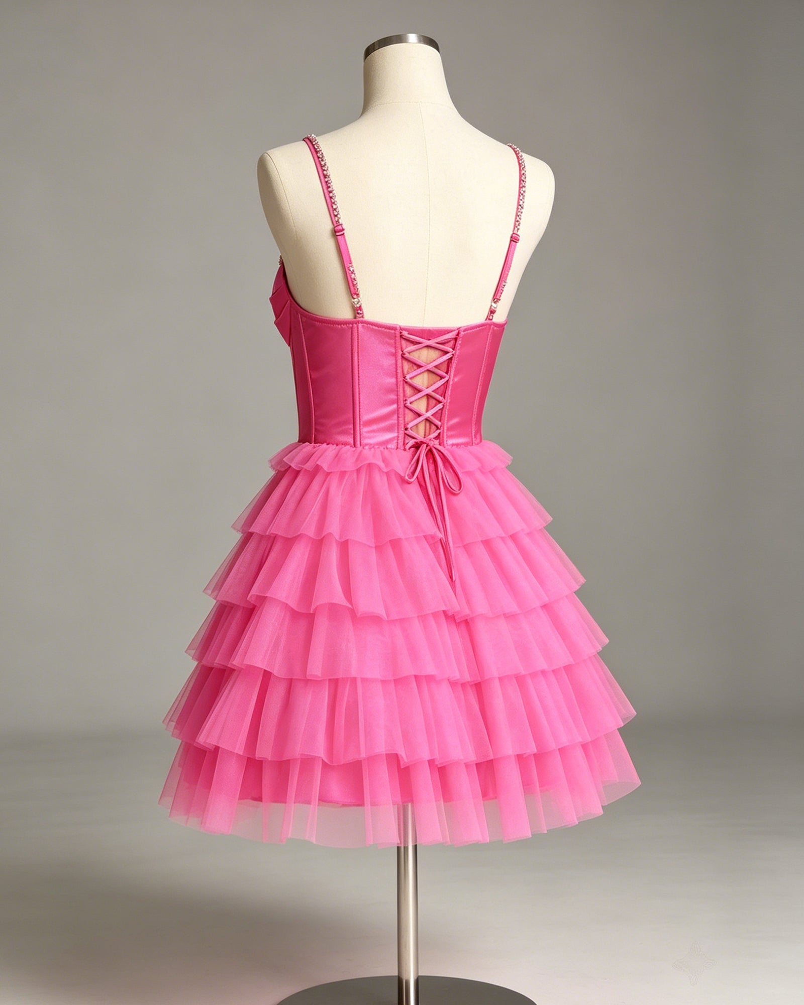 plunging beaded corset tiered tulle homecoming dress - view 6