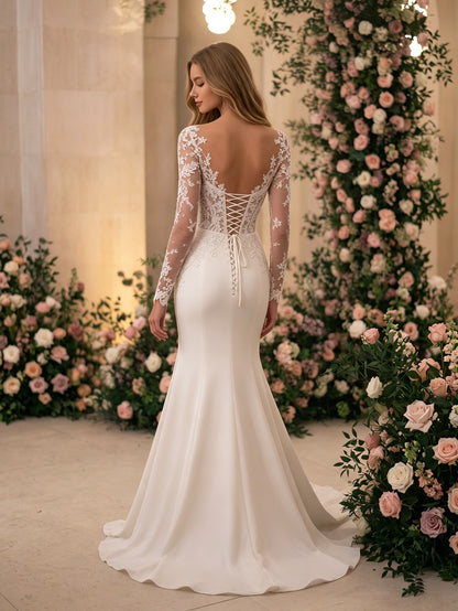 strapless lace mermaid wedding dress with corset bodice and train - image 6