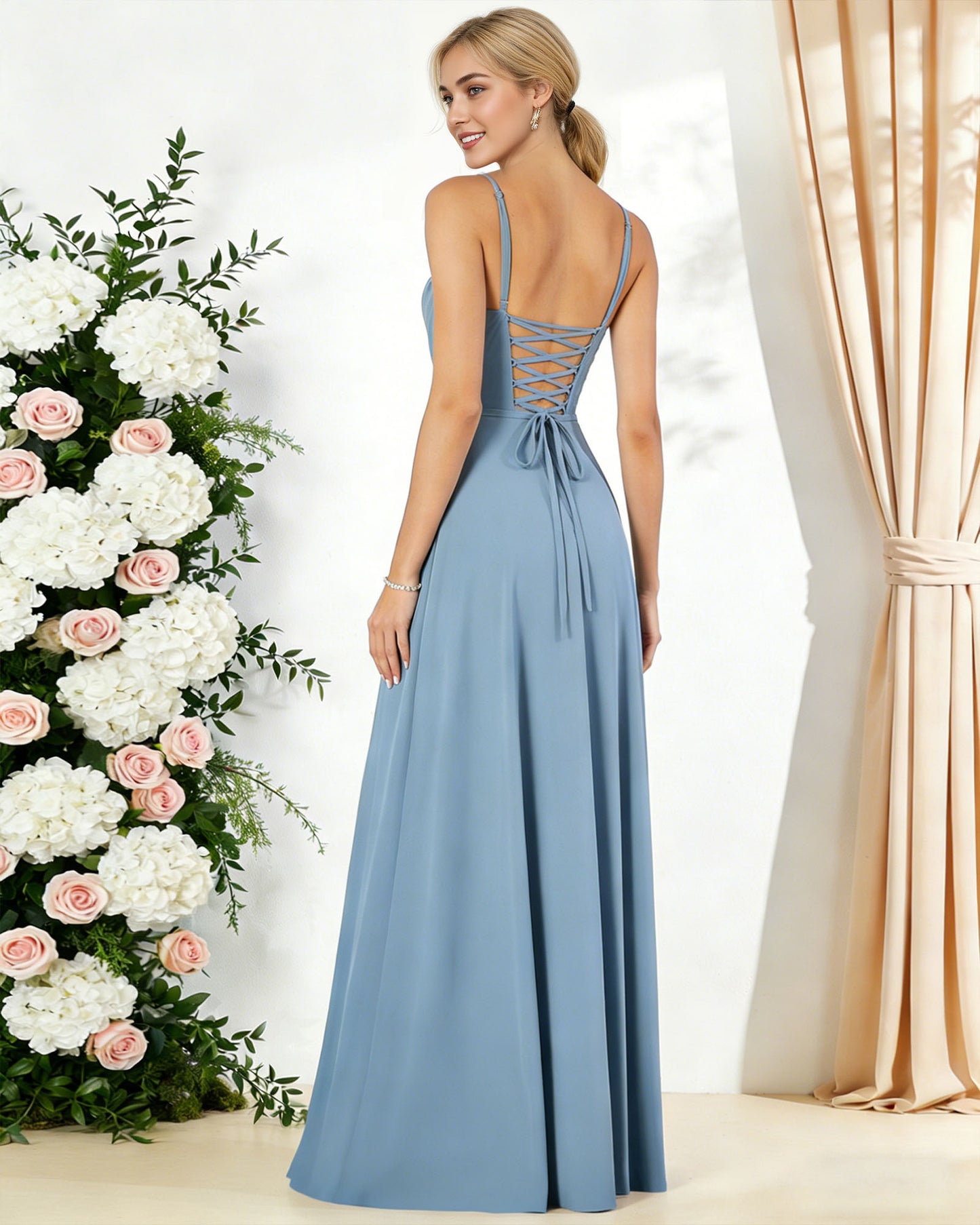 sweetheart chiffon bridesmaid dress with spaghetti straps and slit - image 6
