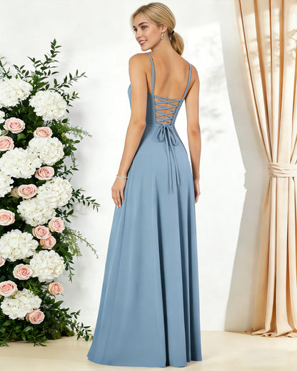 sweetheart chiffon bridesmaid dress with spaghetti straps and slit - image 6