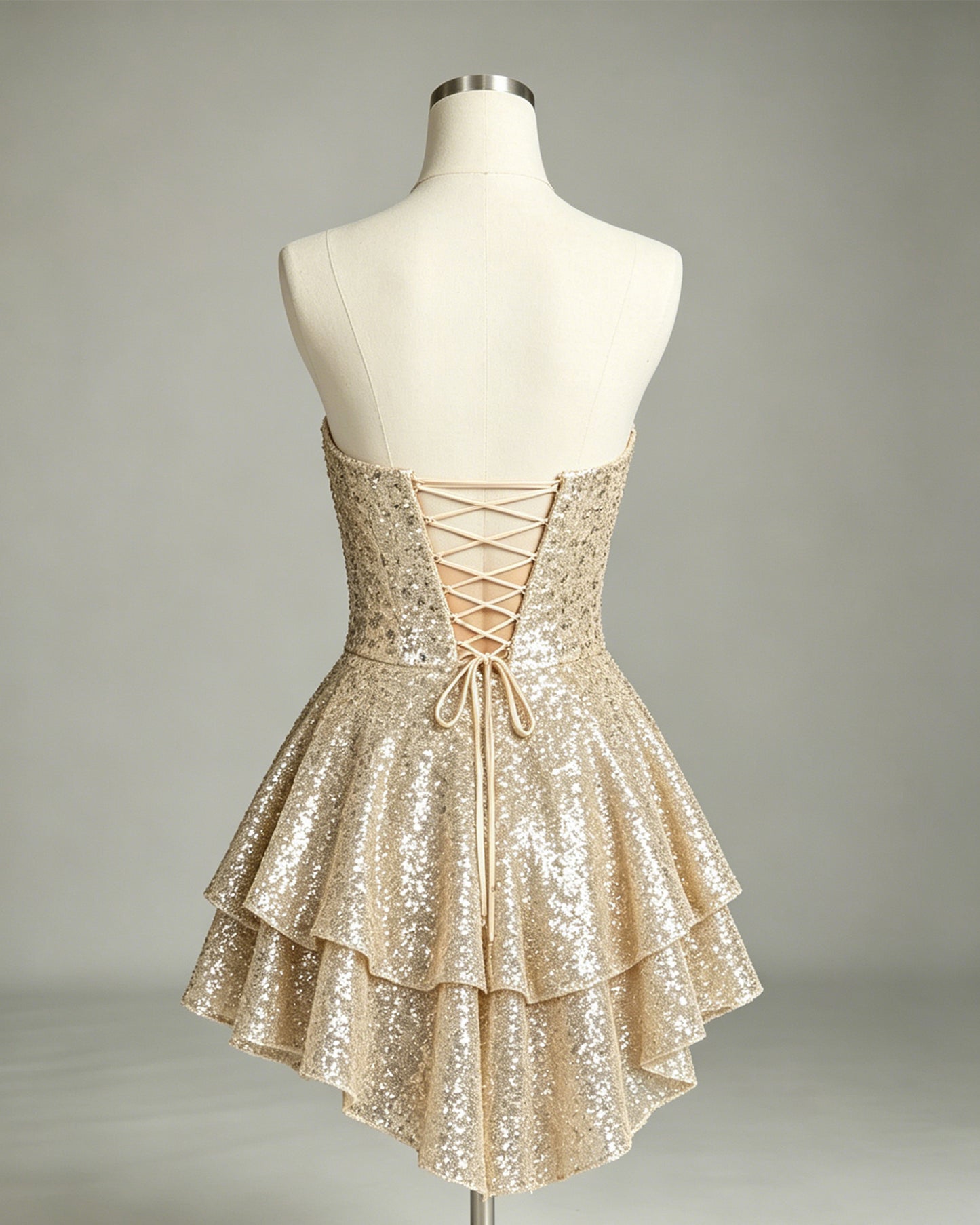 strapless sequin high low A-line homecoming dress - view 6