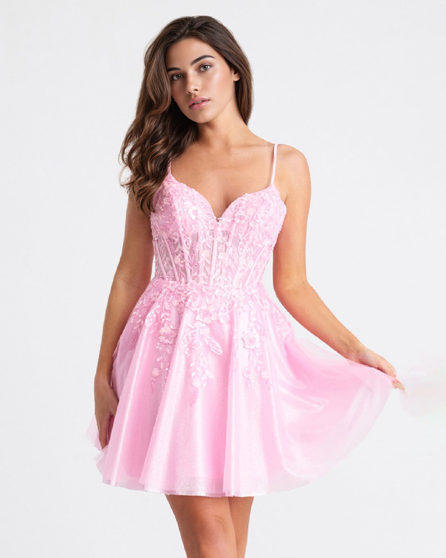 spaghetti strap floral lace tulle A-line homecoming dress - view 7