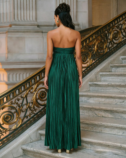 strapless pleated metallic formal dress with sweetheart bodice - image 7