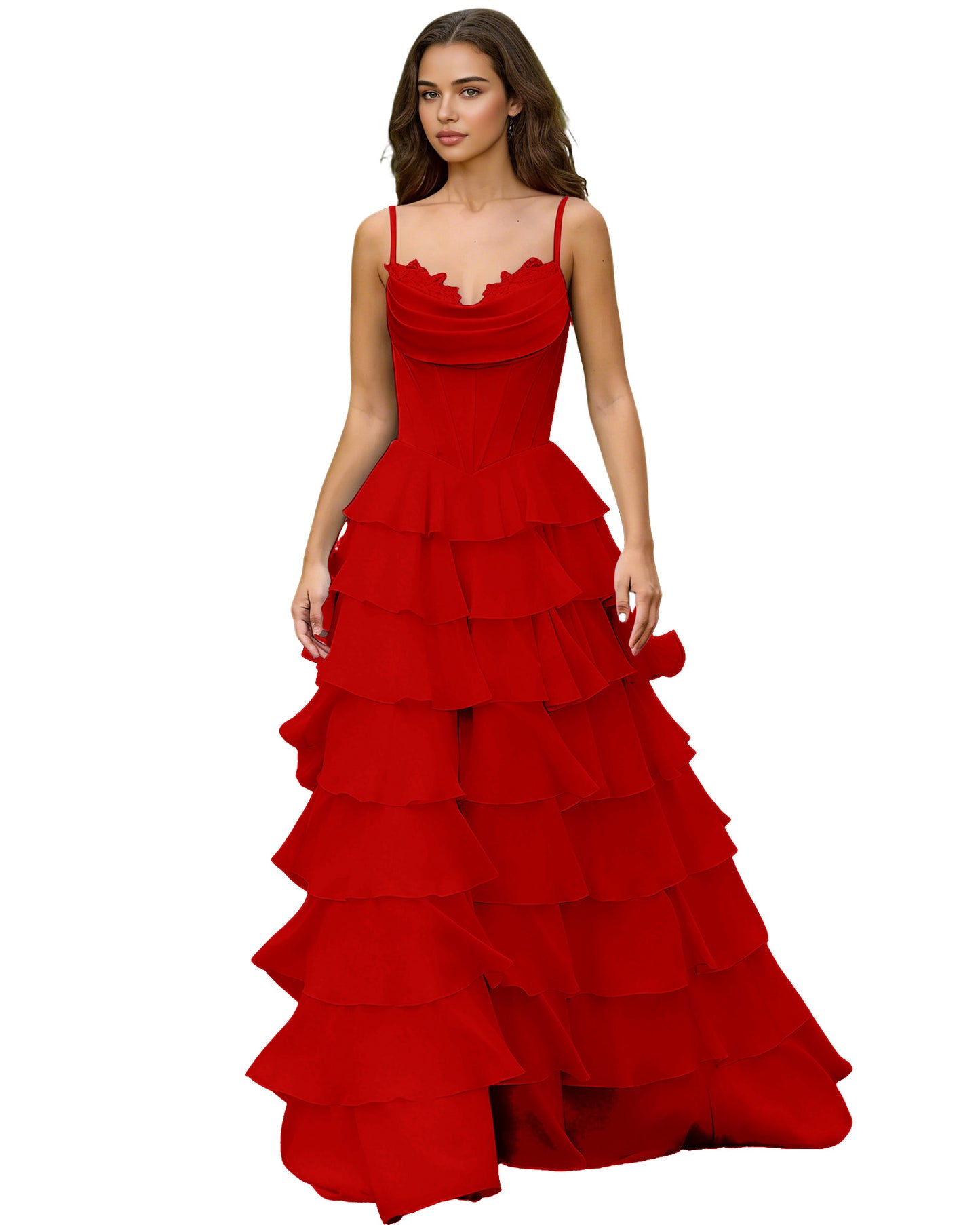 Spaghetti Strap Tiered Chiffon A-Line Prom Dress with Ruffle dress