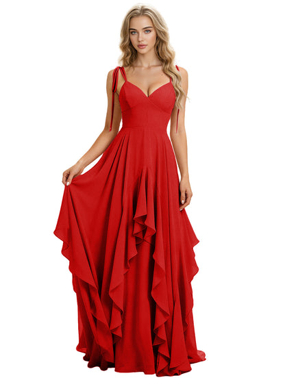 Spaghetti Strap Chiffon Bridesmaid Dress with Cascading Ruffle dress