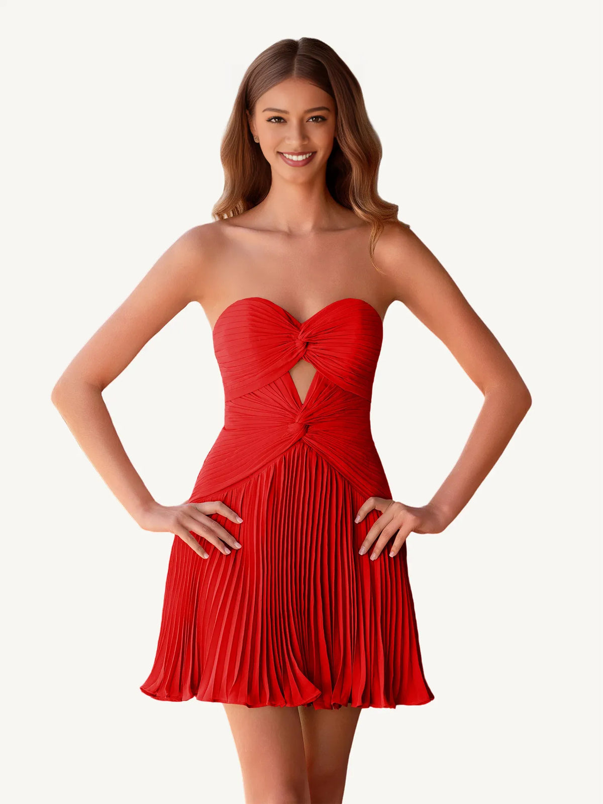 Ruched Pleated Strapless A-Line Mini Chiffon Homecoming Dress for Engagement Party