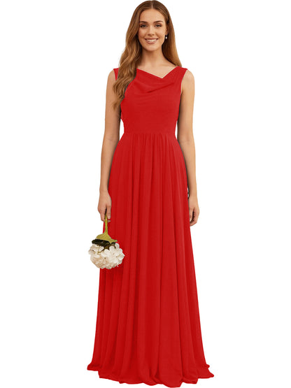 Jewel Neck Sleeveless Chiffon Bridesmaid Dress with Pleated dress