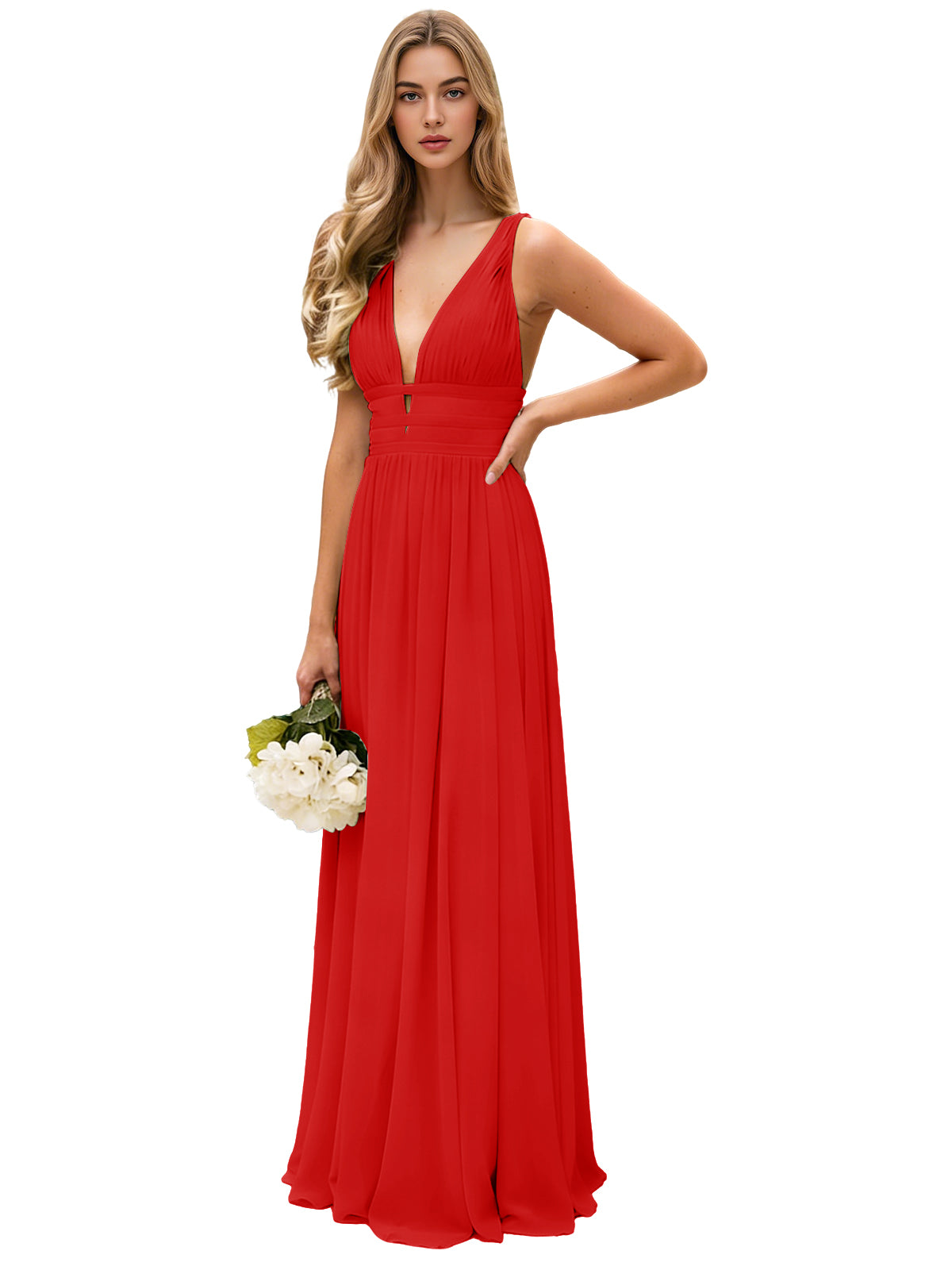 Spaghetti Strap V-Neck Chiffon Bridesmaid Dress with Open Back