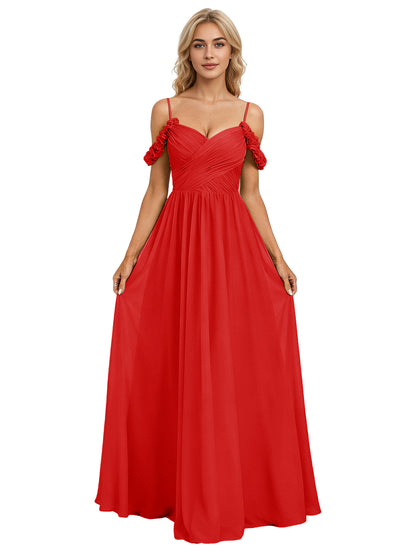 Off Shoulder Lace Applique Bridesmaid Dress with Flowing Chiffon dress