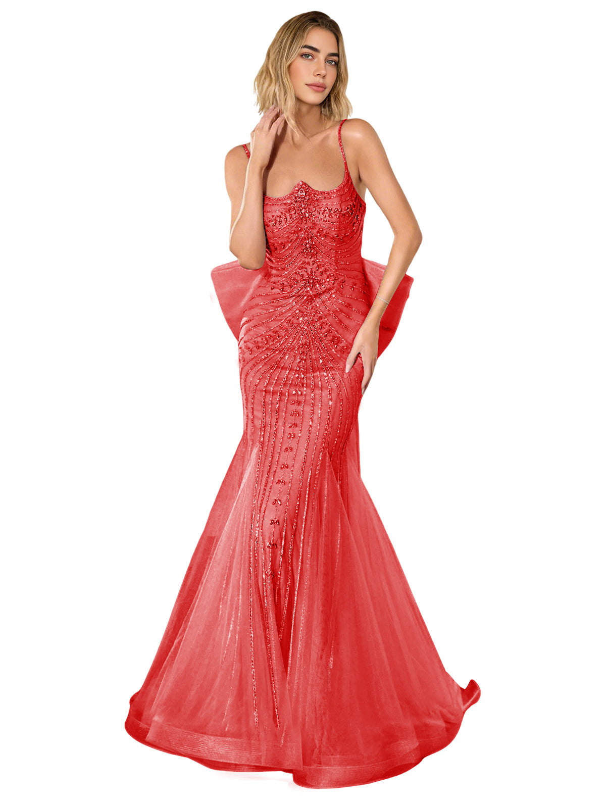 Strapless Lace Trumpet Prom Dress with Corset Back and Sweep Train