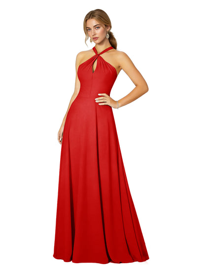Cross Halter Chiffon Bridesmaid Dress with Empire Waist