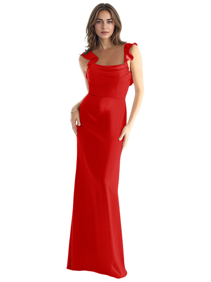 One Shoulder Satin Bridesmaid Dress with Bow Strap and Mermaid Dress