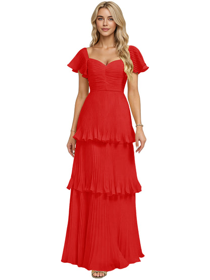 Tiered Ruffle Chiffon Bridesmaid Dress with Sweetheart Neckline