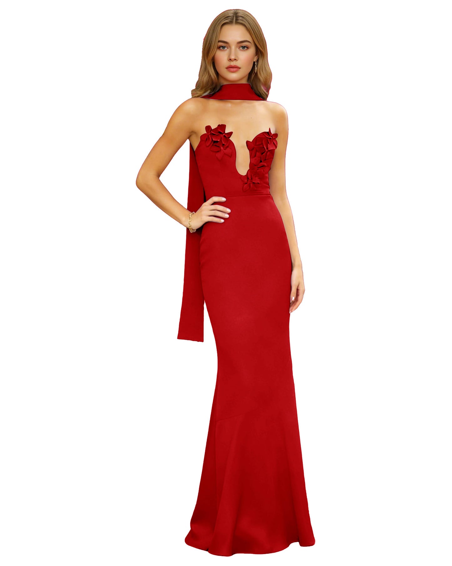 Halter Neck Satin Column Prom Dress with Illusion Cutout and Open Back