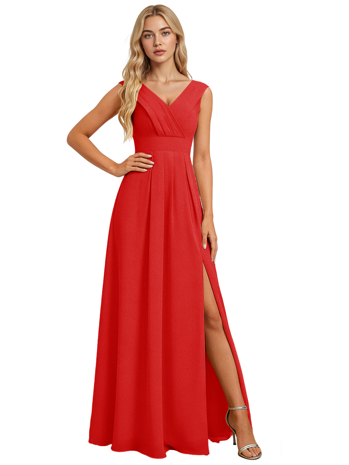 Surplice V-Neck Chiffon Bridesmaid Dress with A-Line Slit dress