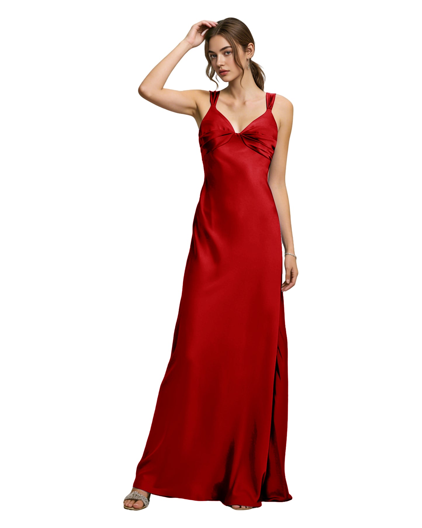 Satin Cowl Neck Bridesmaid Dress with Spaghetti Straps and Bias Cut