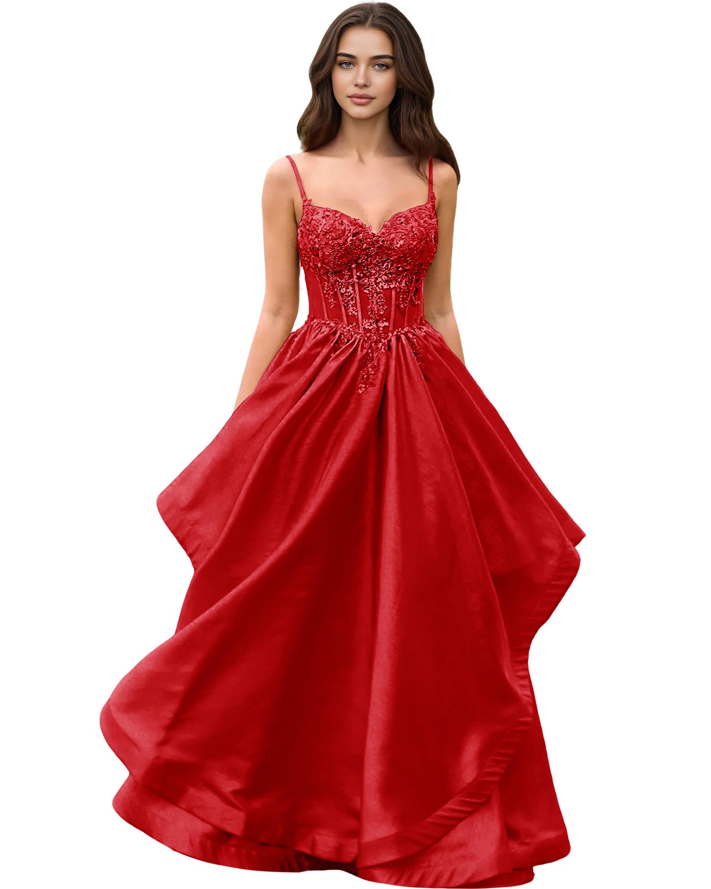 Sweetheart Glitter Tulle A-Line Prom Dress with Layered dress and Corset