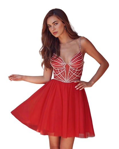 Spaghetti Strap Rhinestone Bodice Tulle A-Line Homecoming Dress