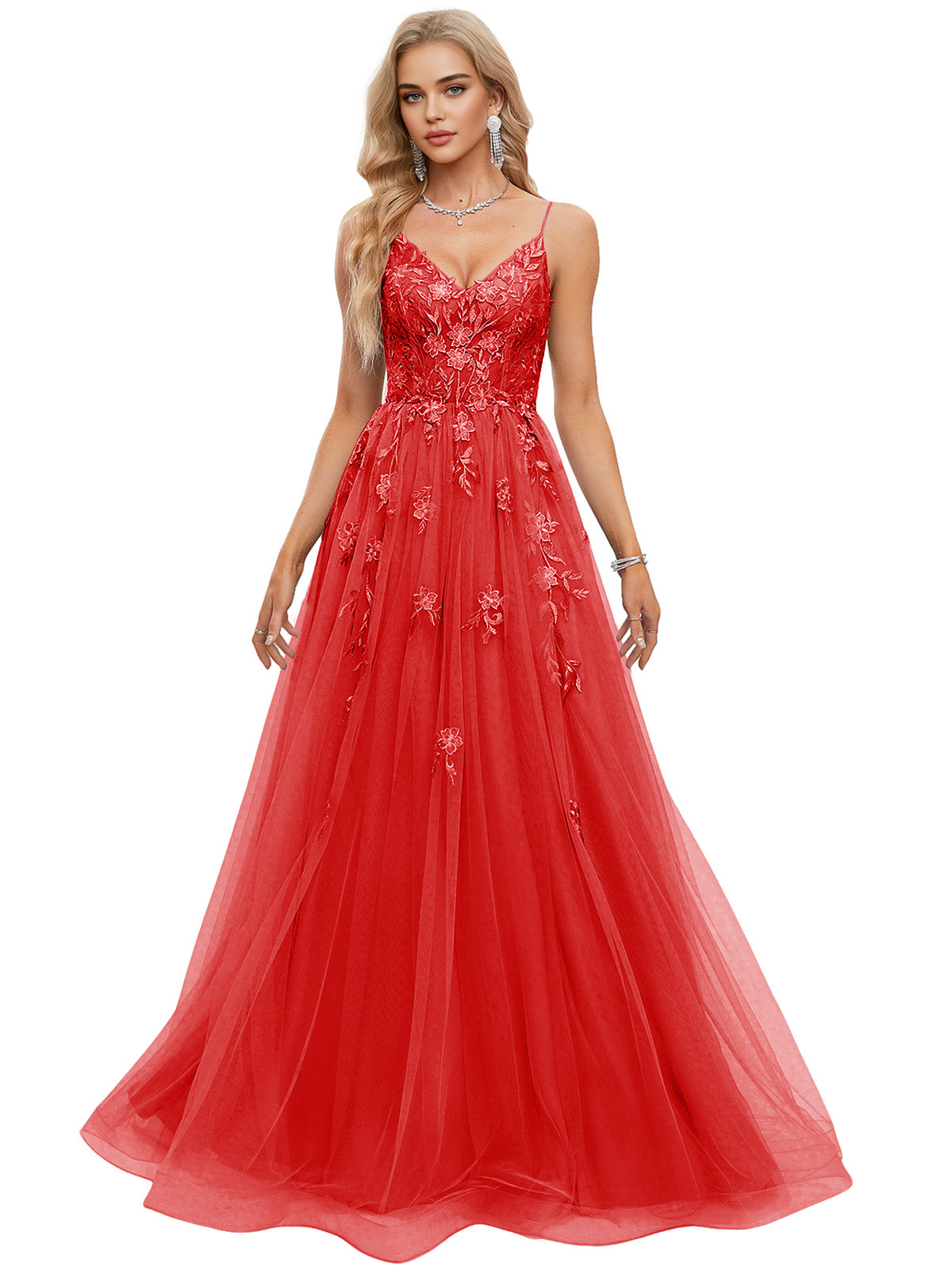 Beaded Bodice Tulle Ball Gown Prom Dress with Spaghetti Straps