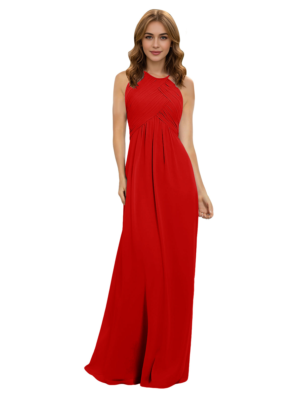 Twist Halter Chiffon Bridesmaid Dress with Keyhole Bodice