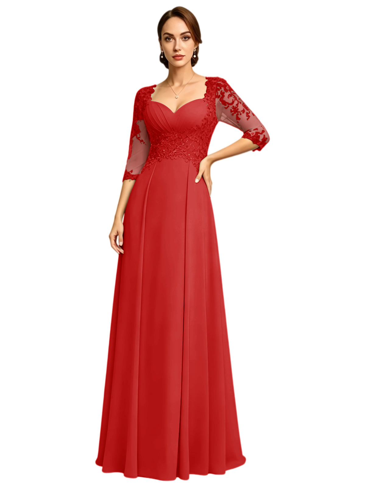 Long Sweetheart Mother of the Bride Dress Lace Jacket Chiffon A-Line Formal Gown
