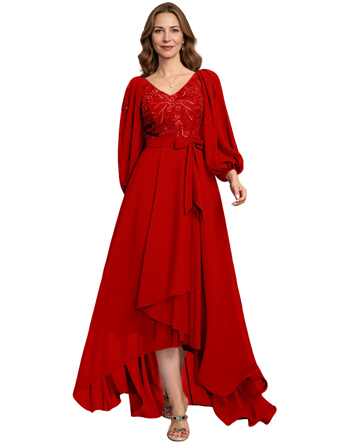 High Low Mother of the Bride Dress Lace Bodice Chiffon Jacket Formal Wedding Gown