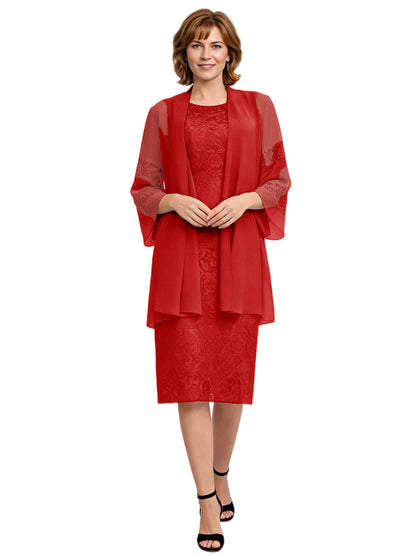 Mother of the Bride Dress with Jacket Knee Length Lace Formal Wedding Guest Outfit