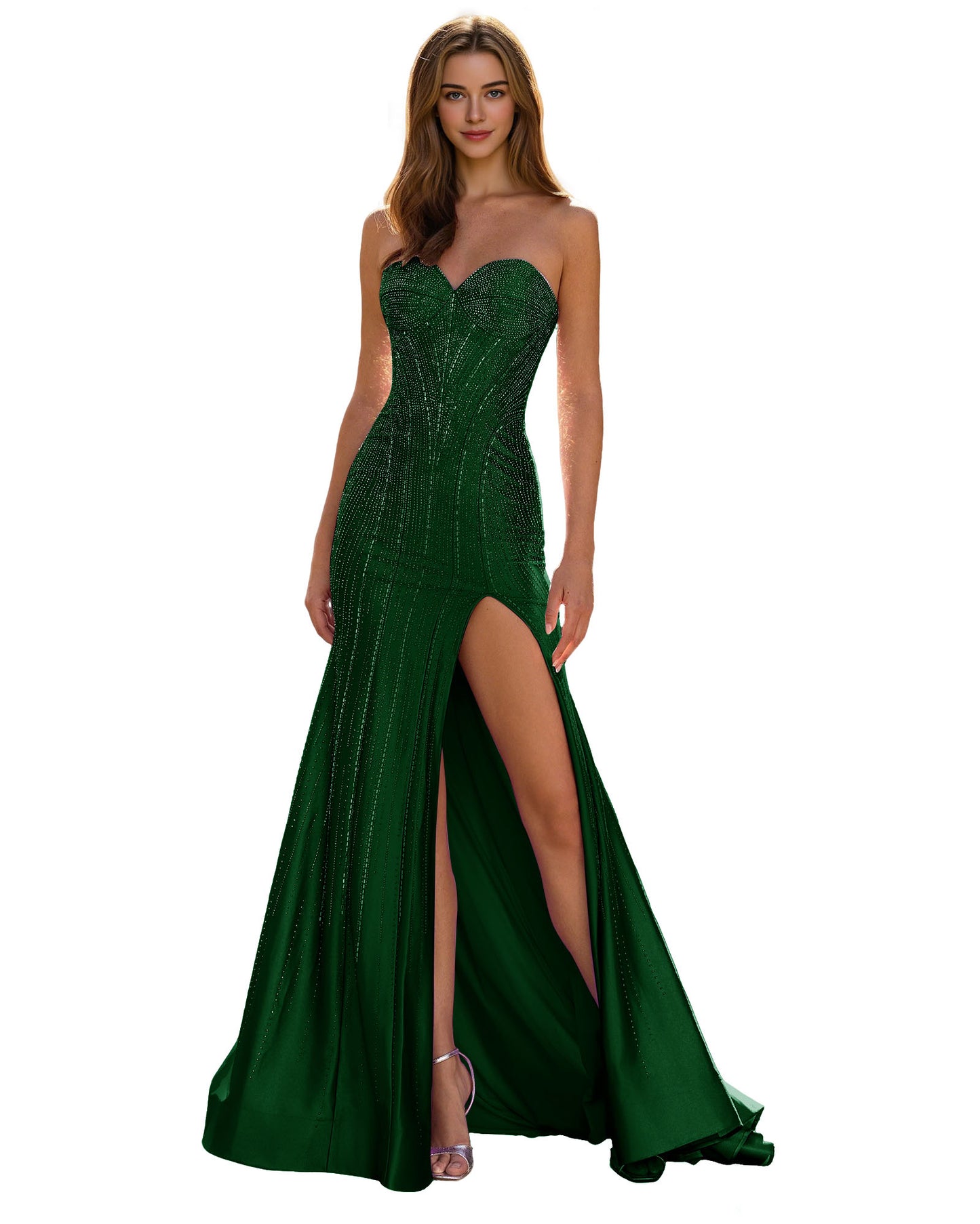 Strapless Sequin Column Prom Dress with Side Slit and Sweep Train