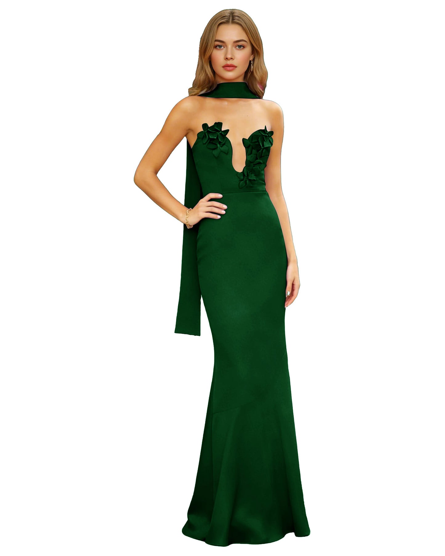 Halter Neck Satin Column Prom Dress with Illusion Cutout and Open Back