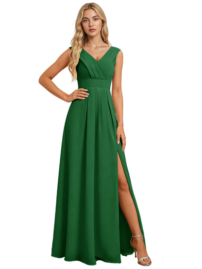 Surplice V-Neck Chiffon Bridesmaid Dress with A-Line Slit dress