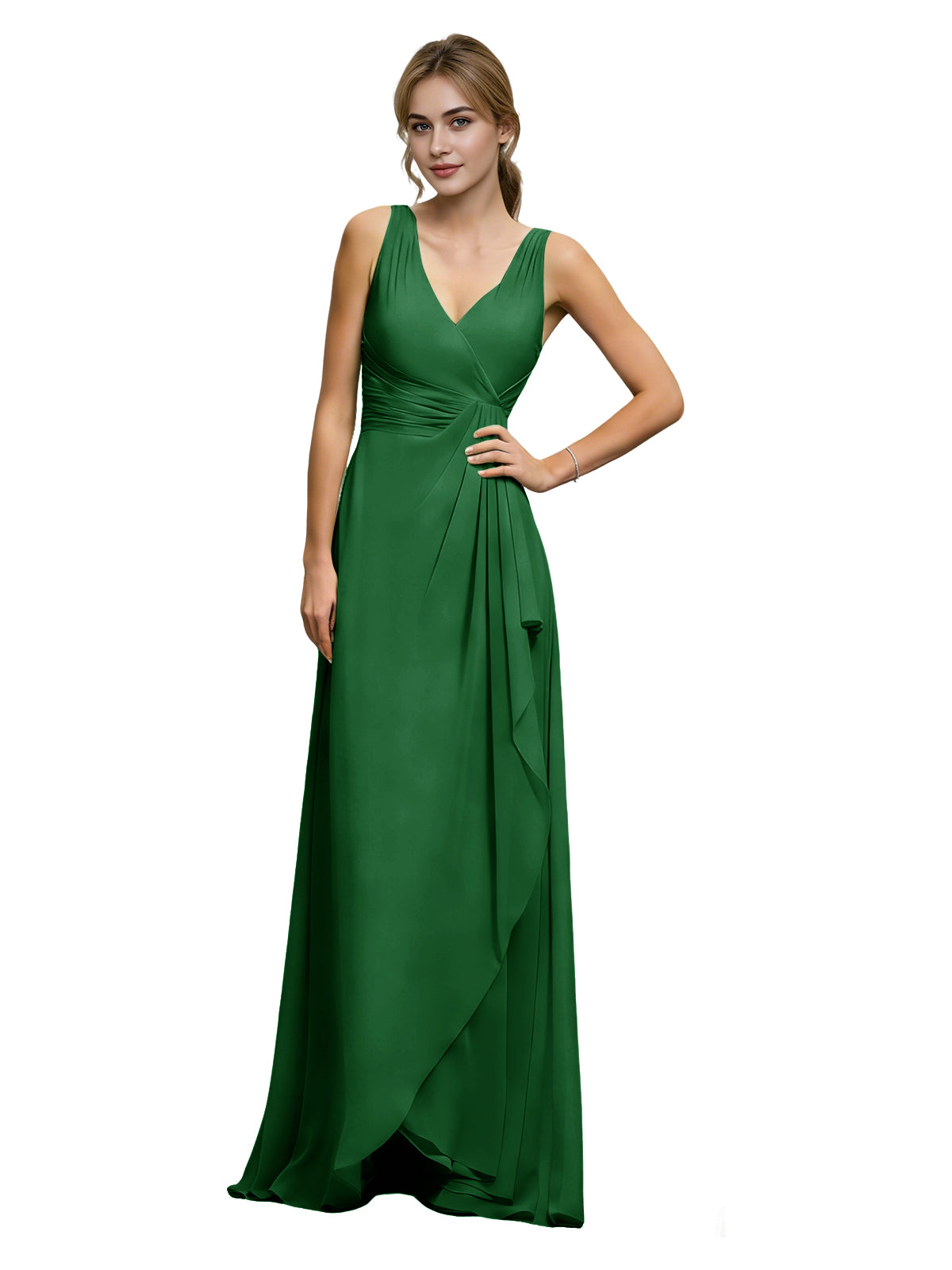 Halter V-Neck Chiffon Bridesmaid Dress with Draped Sash Waist
