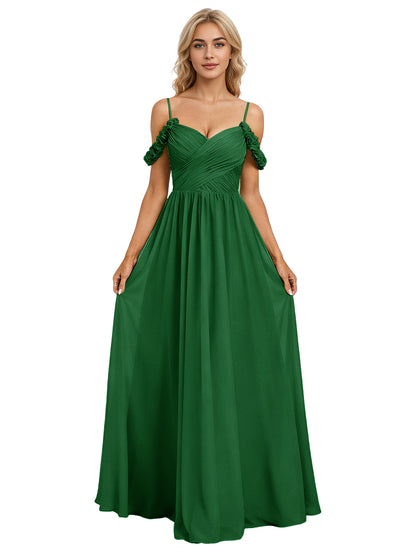 Off Shoulder Lace Applique Bridesmaid Dress with Flowing Chiffon dress
