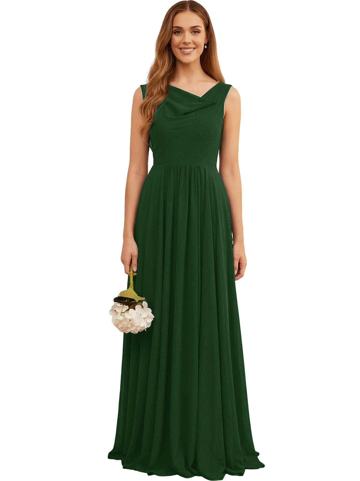 Jewel Neck Sleeveless Chiffon Bridesmaid Dress with Pleated dress