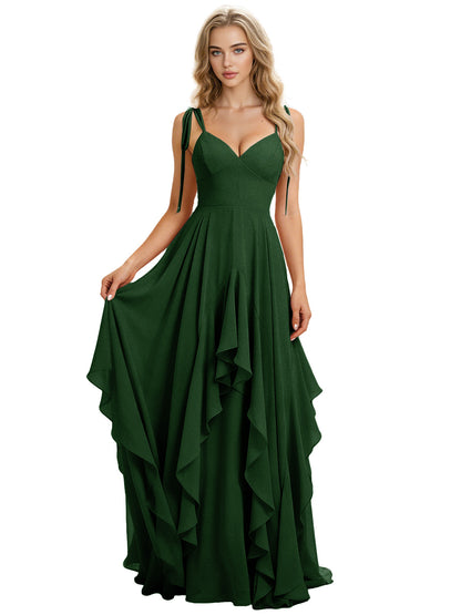 Spaghetti Strap Chiffon Bridesmaid Dress with Cascading Ruffle dress