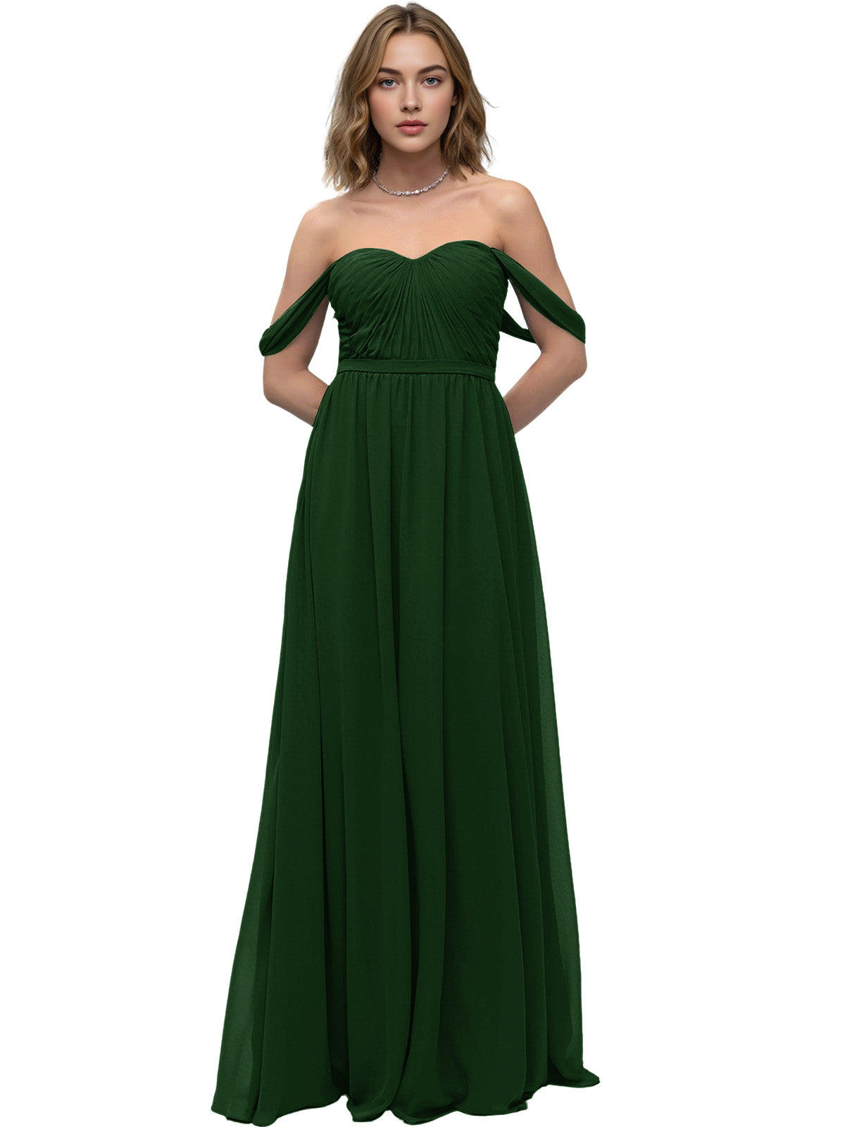 Off Shoulder Sweetheart Chiffon Bridesmaid Dress with Ruched Bodice