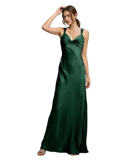 Satin Cowl Neck Bridesmaid Dress with Spaghetti Straps and Bias Cut