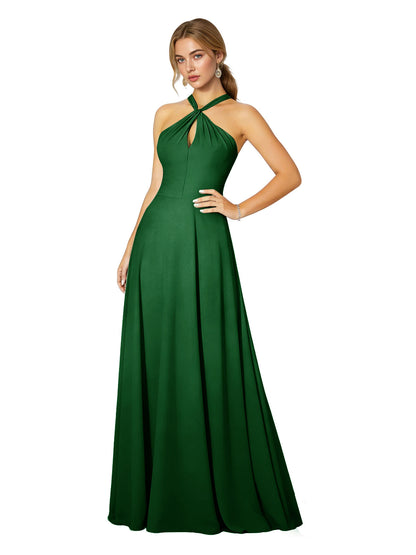 Cross Halter Chiffon Bridesmaid Dress with Empire Waist
