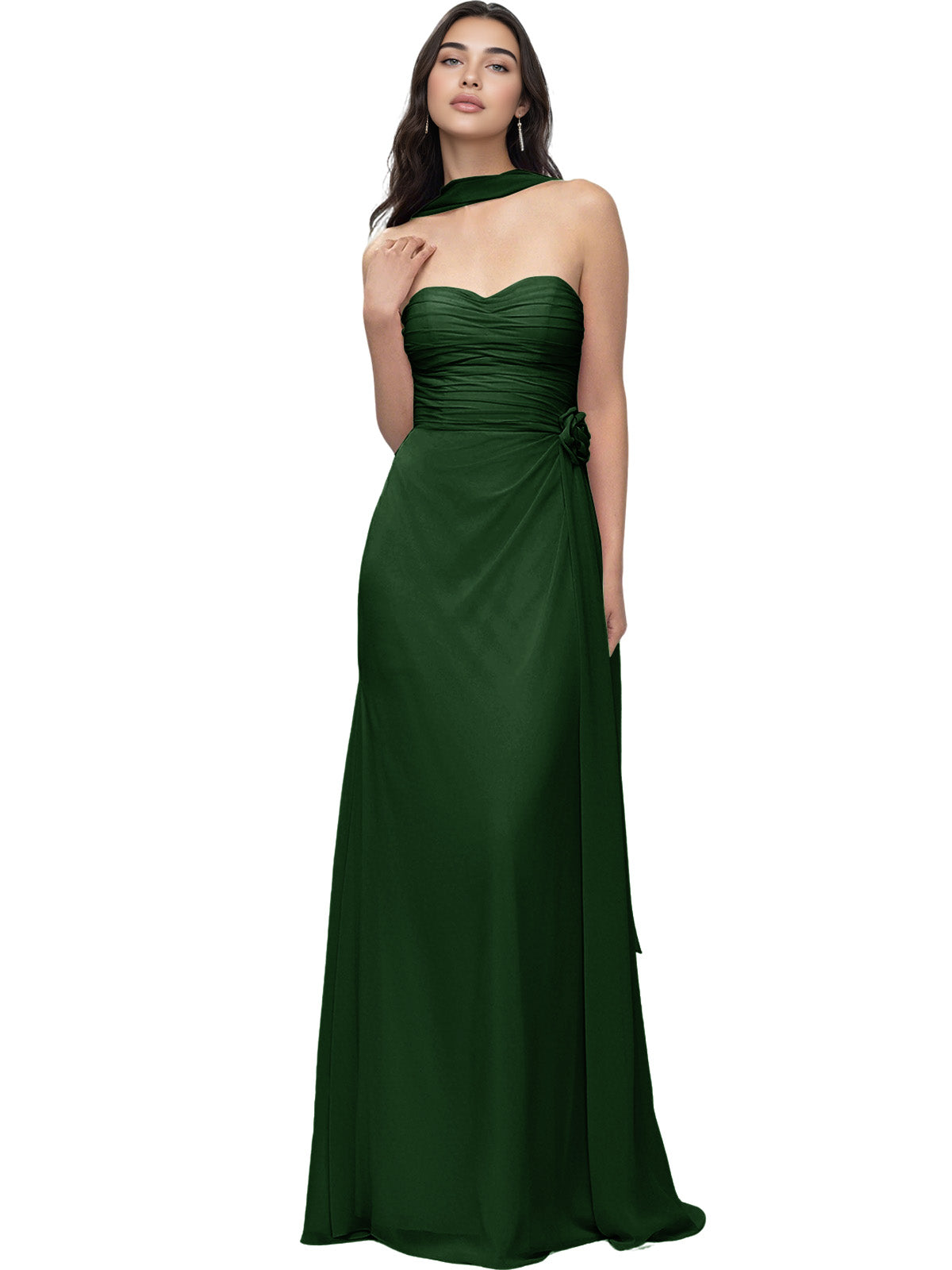 Strapless Chiffon Bridesmaid Dress with Wrapped Bodice and Slit Dress