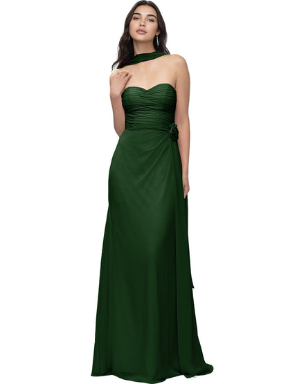 Strapless Chiffon Bridesmaid Dress with Wrapped Bodice and Slit Dress