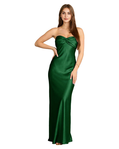 Strapless Satin Bridesmaid Dress with Twisted Sweetheart Bodice