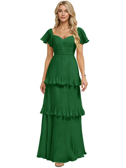 Tiered Ruffle Chiffon Bridesmaid Dress with Sweetheart Neckline