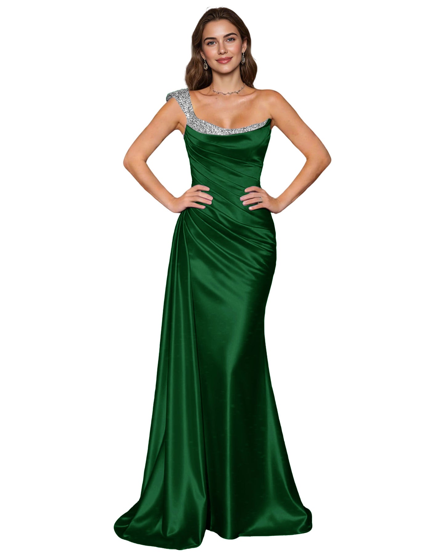 Spaghetti Strap Satin Mermaid Prom Dress with Draped Cowl Neck