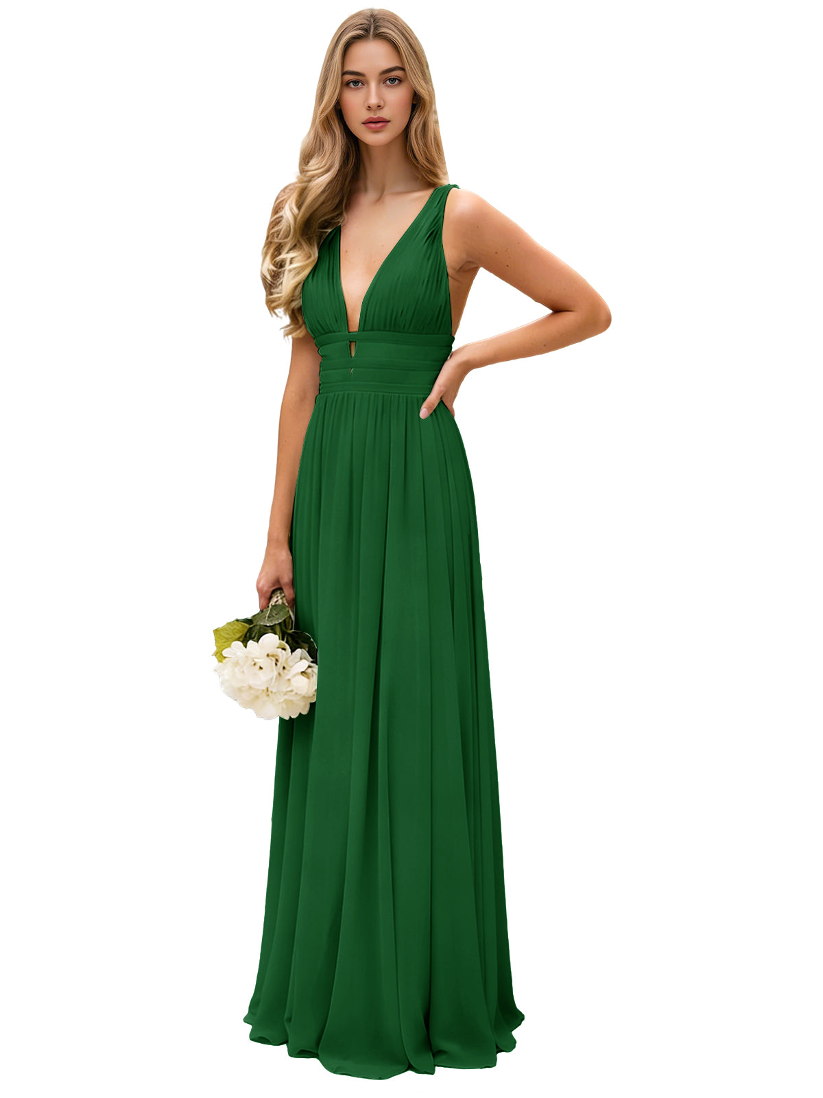Spaghetti Strap V-Neck Chiffon Bridesmaid Dress with Open Back