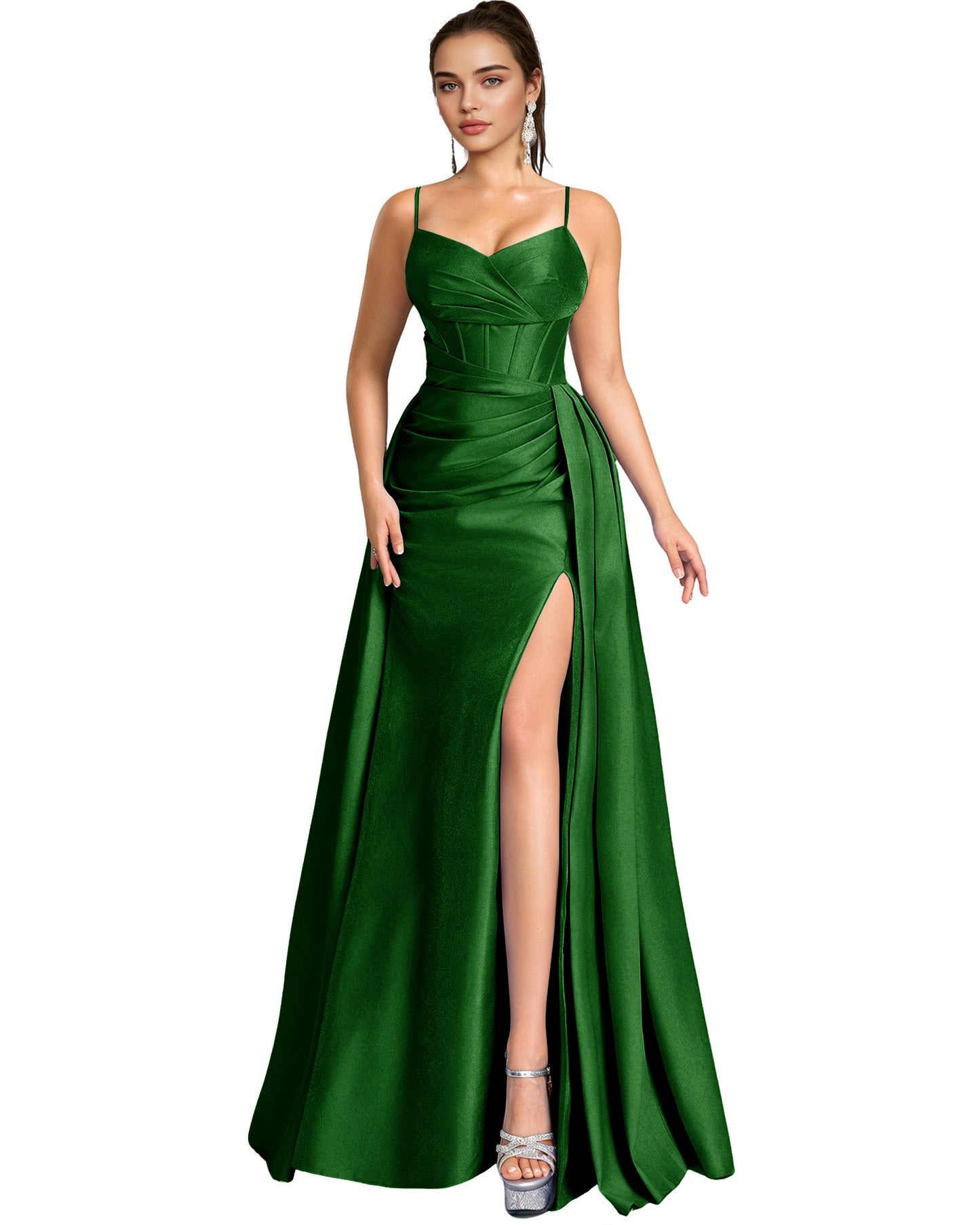 One Shoulder Satin A-Line Prom Dress with Wrap Bodice and Side Slit