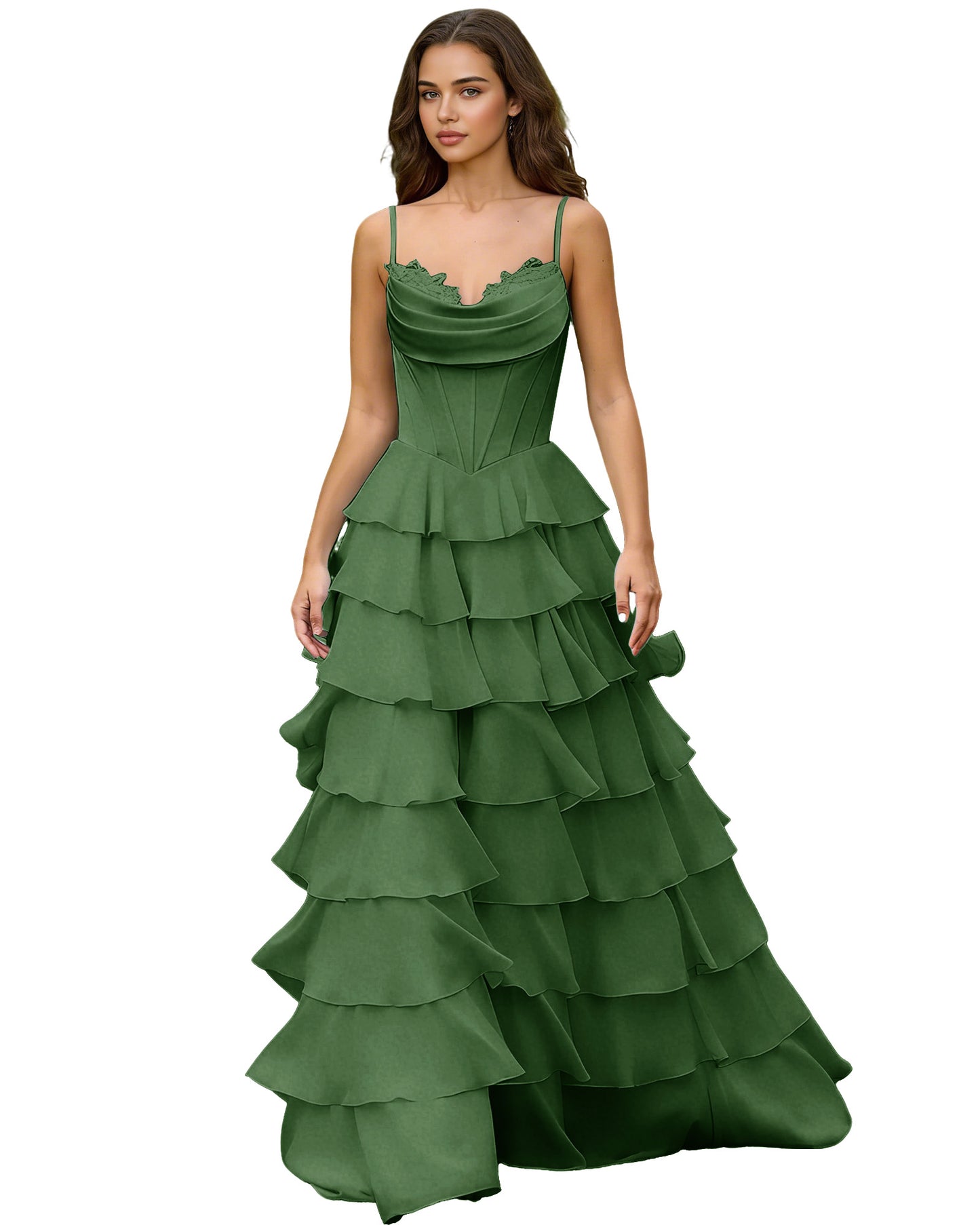 Spaghetti Strap Tiered Chiffon A-Line Prom Dress with Ruffle dress