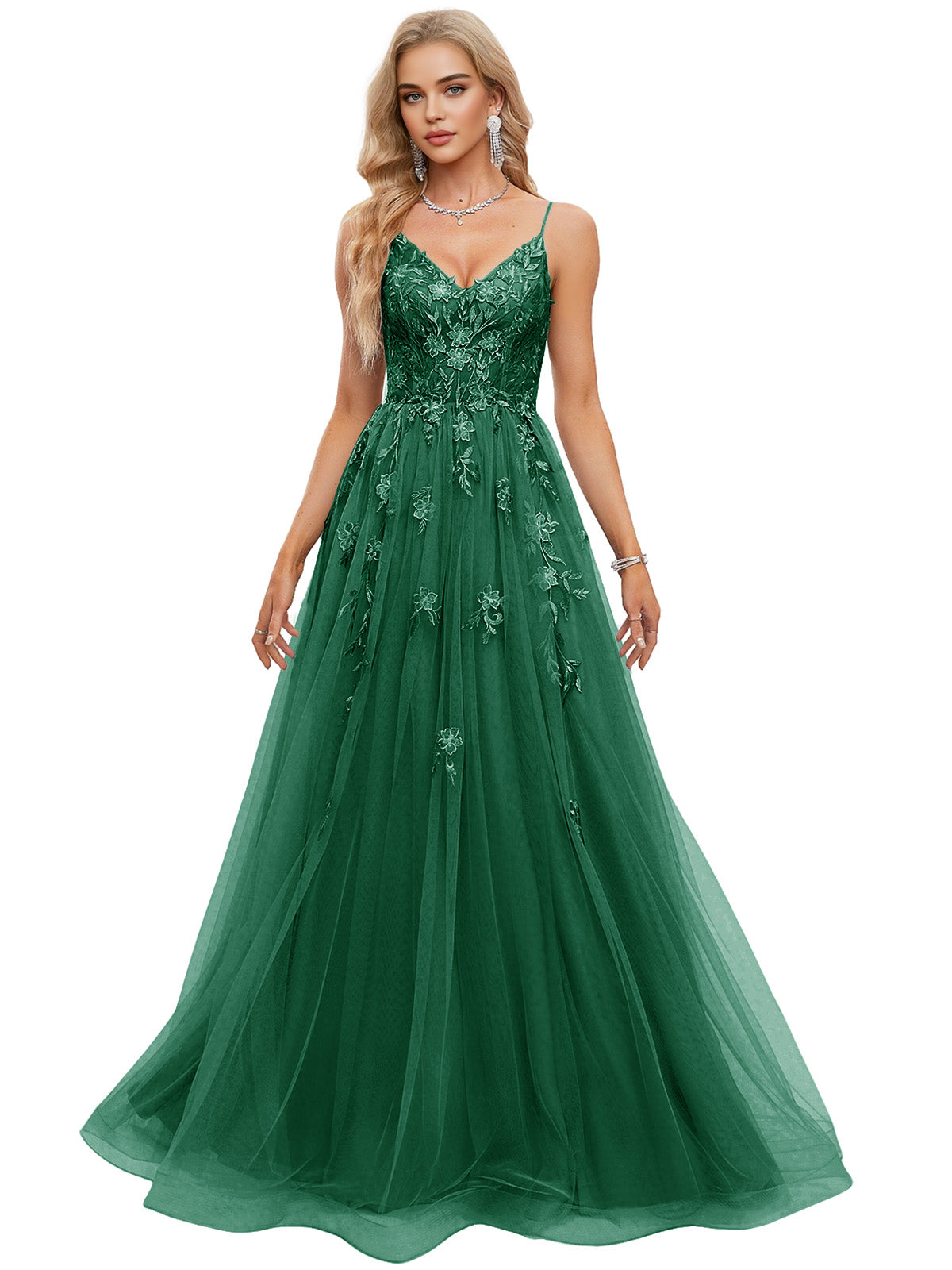 Beaded Bodice Tulle Ball Gown Prom Dress with Spaghetti Straps