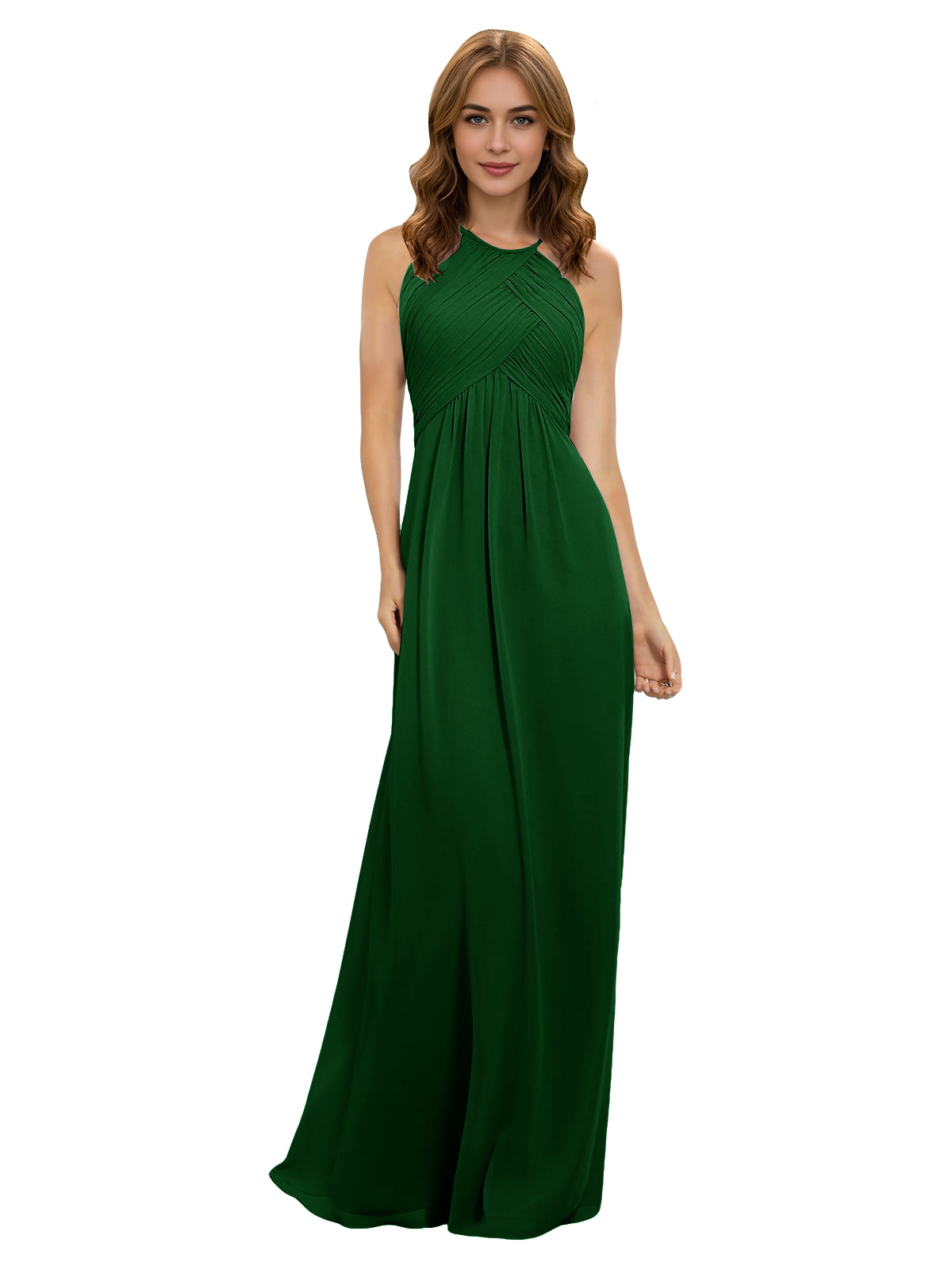 Twist Halter Chiffon Bridesmaid Dress with Keyhole Bodice