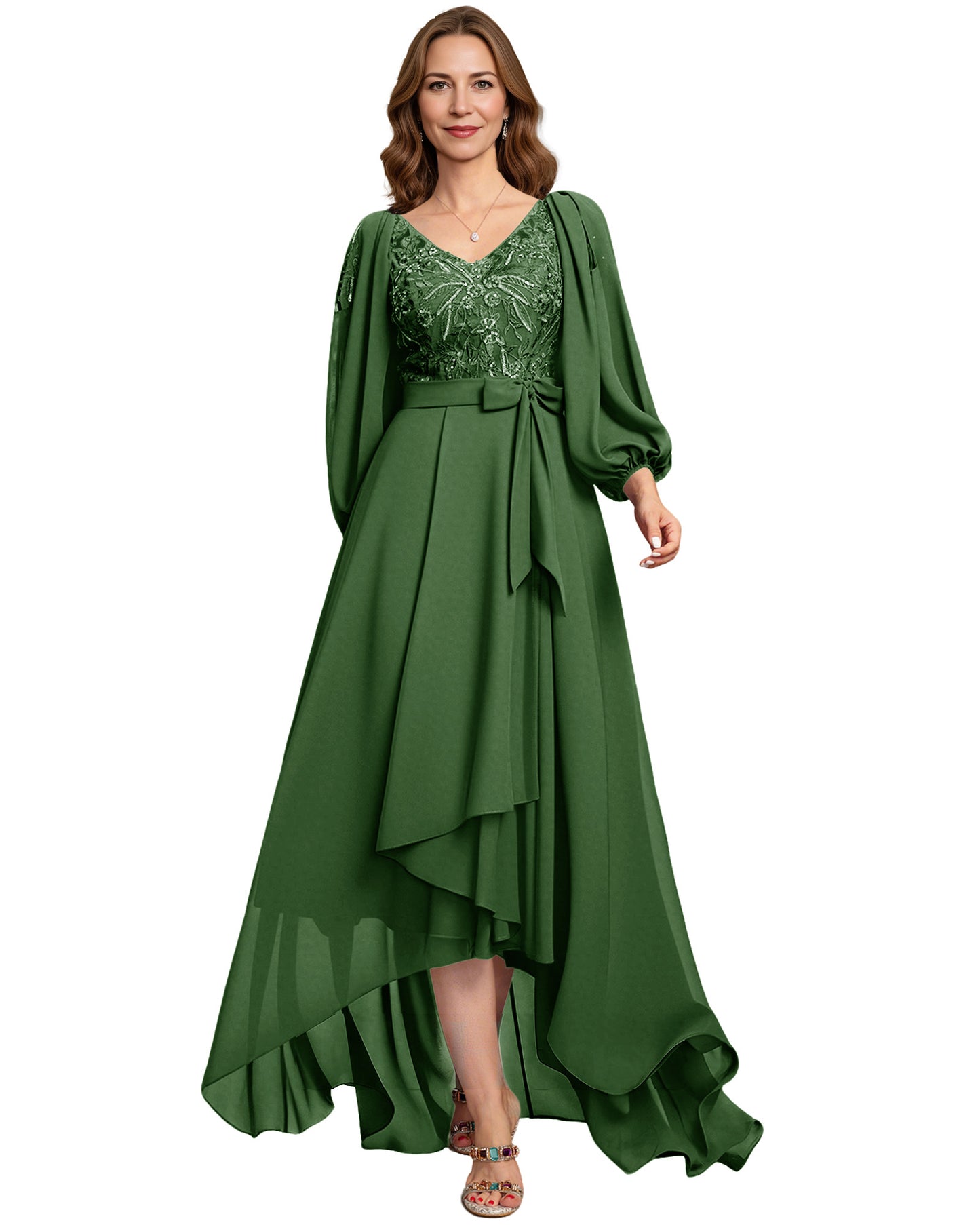High Low Mother of the Bride Dress Lace Bodice Chiffon Jacket Formal Wedding Gown